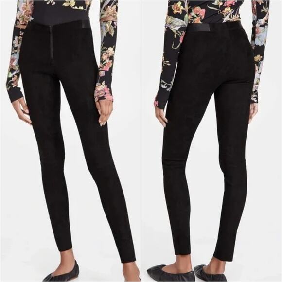 Alice + Olivia Pants - ALICE + OLIVIA 100% Lambskin Suede Mid-Rise Black Leggings Size 0